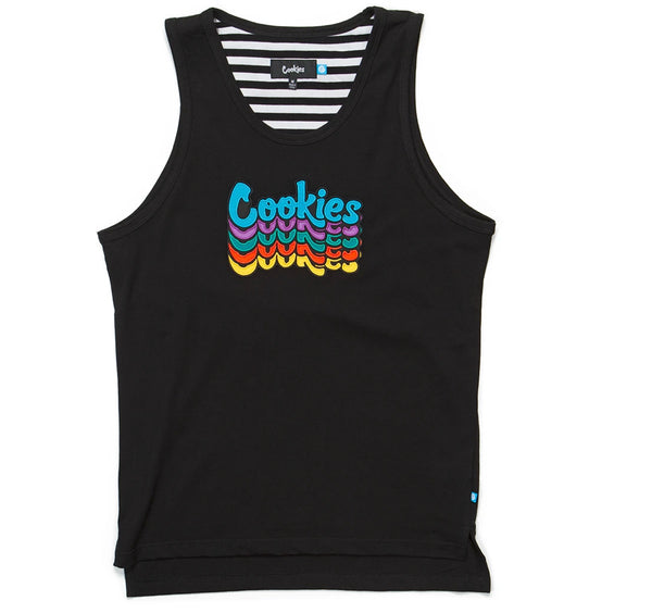COOKIES PACIFICOS BLACK JERSEY KNIT TANK TOP W/ MULTI-COLORED CHEST APPLIQUÉ